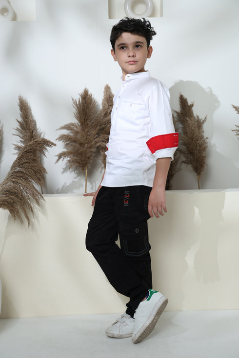 WHITE SHORT KURTA STYLE SHIRT